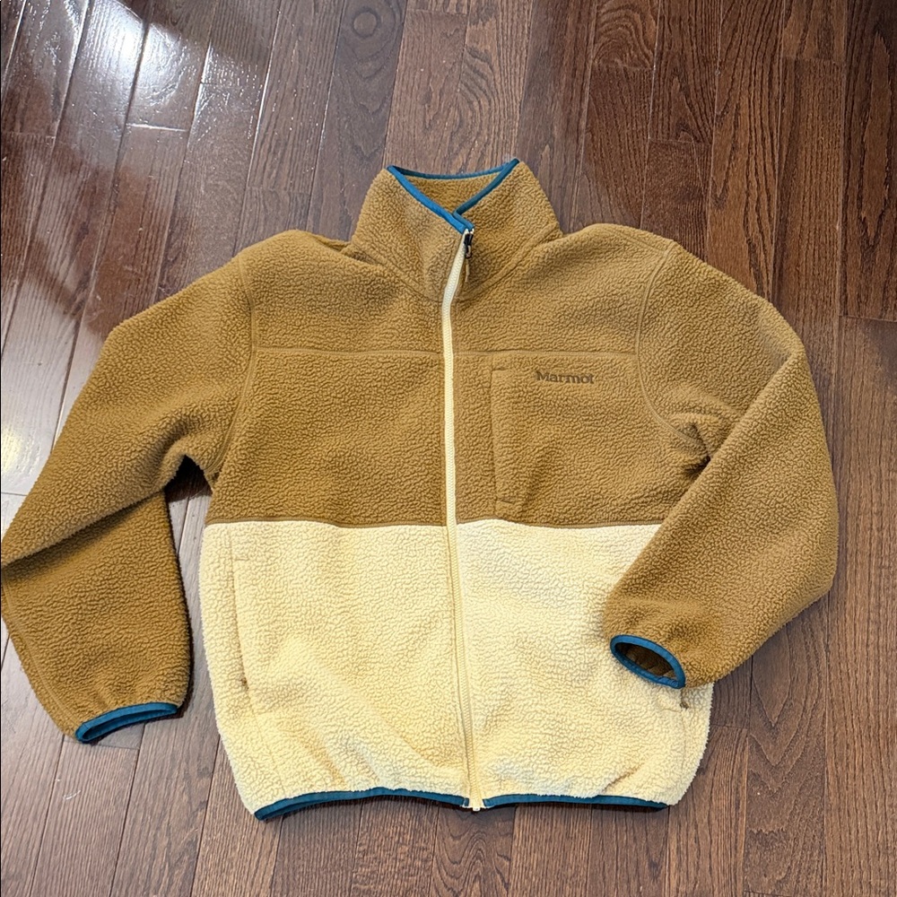 Marmot Aros Fleece Jacket in Mustard & Cream with Teal Trim